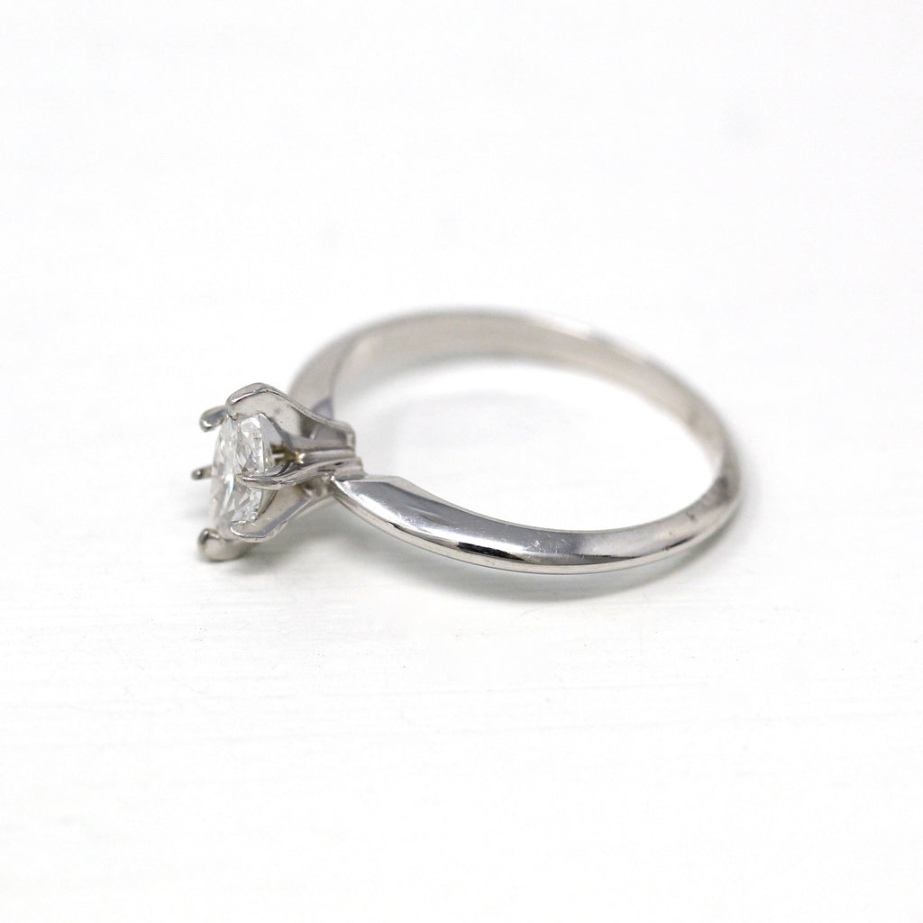 Marquise Diamond Ring - Modern 14k White Gold .34 CT Solitaire Gemstone Engagement - Estate Circa 2000's Era Size 6 3/4 Wedding Fine Jewelry