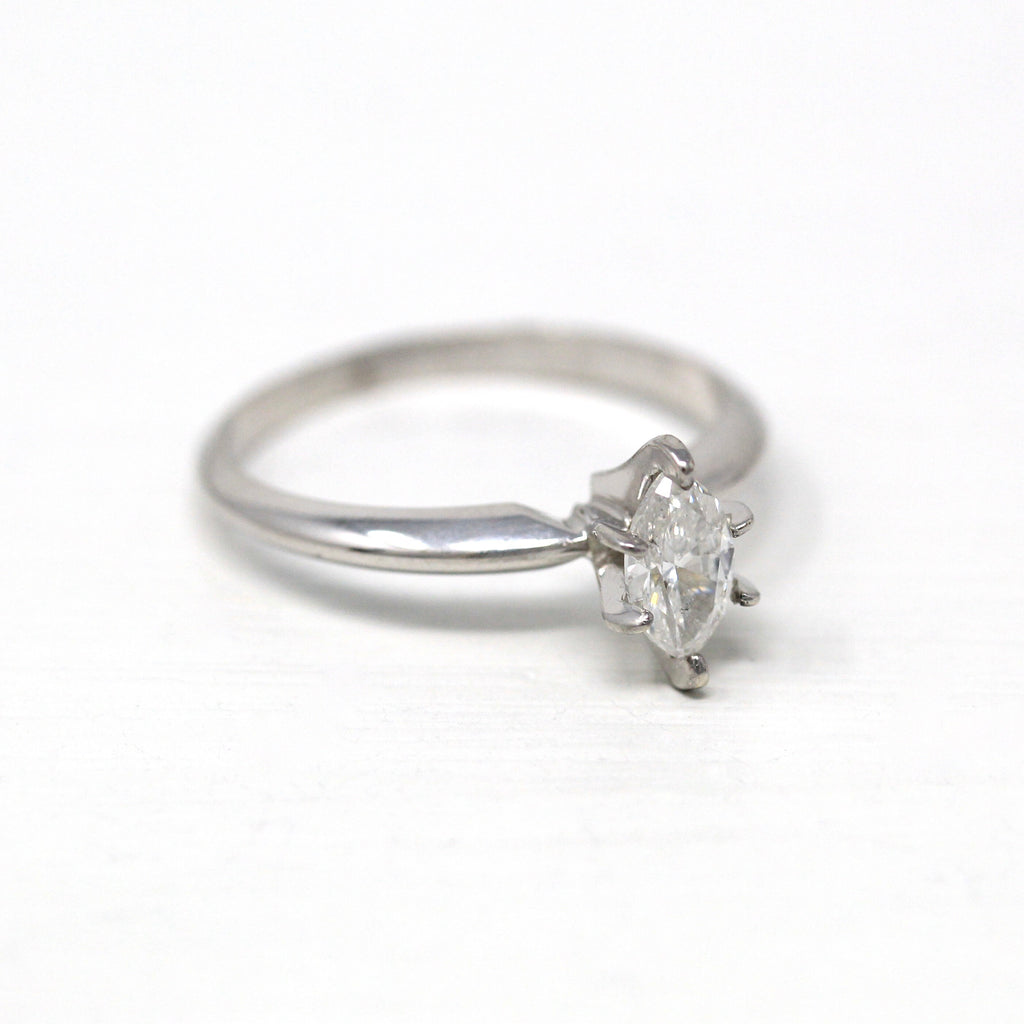 Marquise Diamond Ring - Modern 14k White Gold .34 CT Solitaire Gemstone Engagement - Estate Circa 2000's Era Size 6 3/4 Wedding Fine Jewelry
