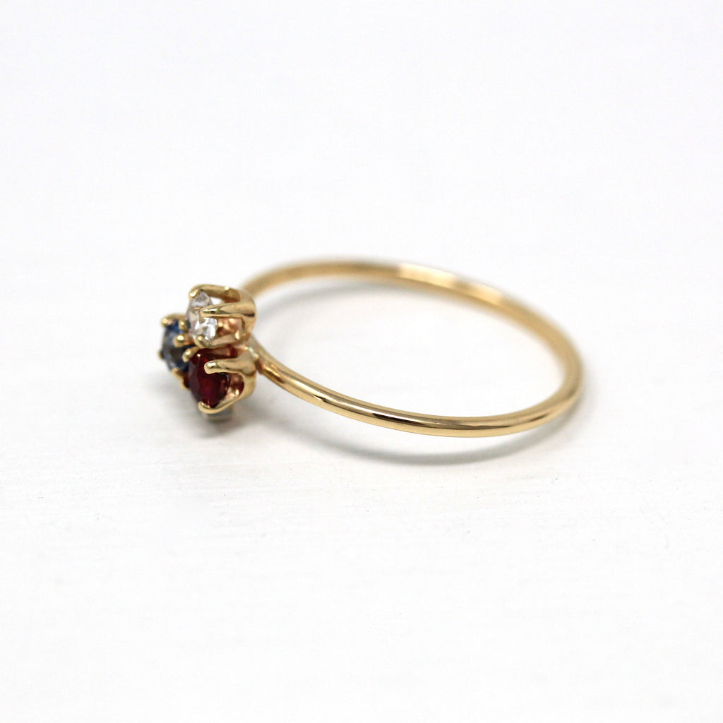 Gemstone Flower Ring - Edwardian Era 14k Yellow Gold Genuine .14 CTW CT Red White Blue Gems - Vintage Circa 1900s Size 6 Fine Jewelry