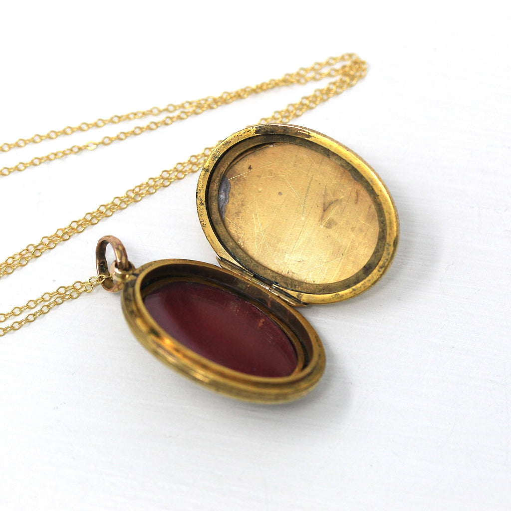 Victorian Mourning Locket - Antique Gold Filled "In Memory Of Grandma" Enamel Pendant Necklace - Circa 1890s Era Taille D'Epargné Jewelry