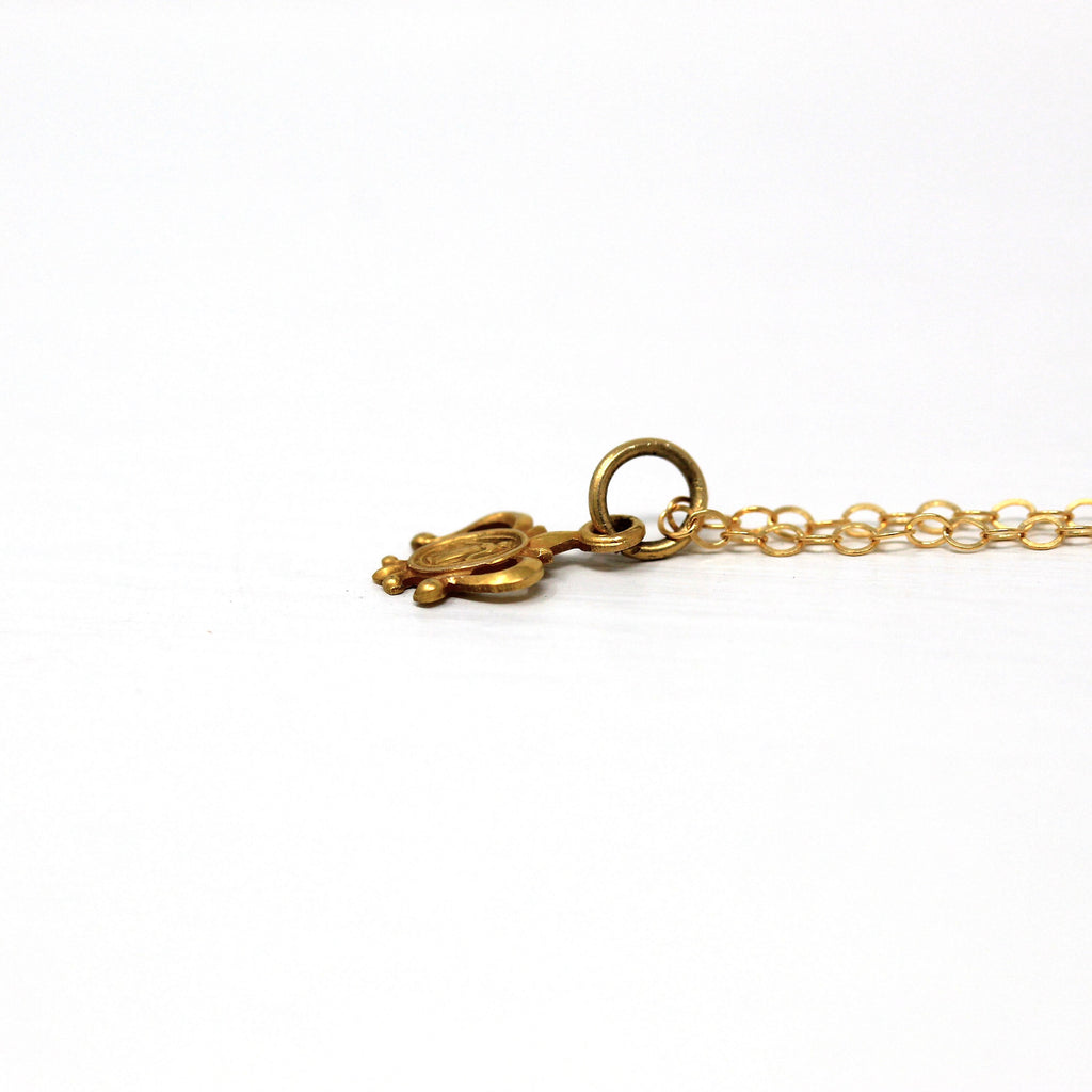 Vintage Miraculous Medal - Retro 10k Yellow Gold Religious Catholic Faith Necklace Charm Pendant - Vintage Circa 1970s Dainty Petite Jewelry