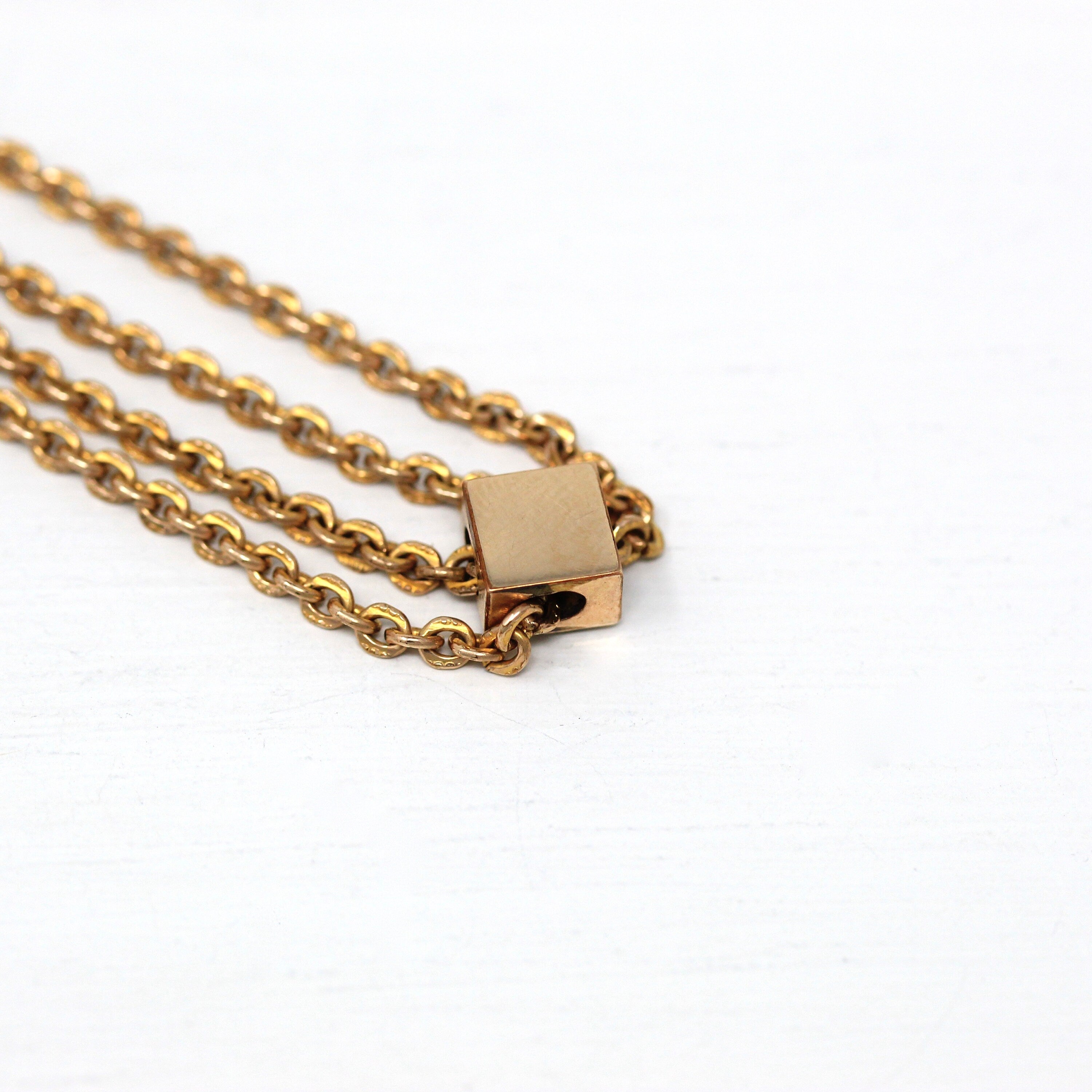 Antique Slide Chain Edwardian Gold Filled Simulated Turquoise & Seed MJV