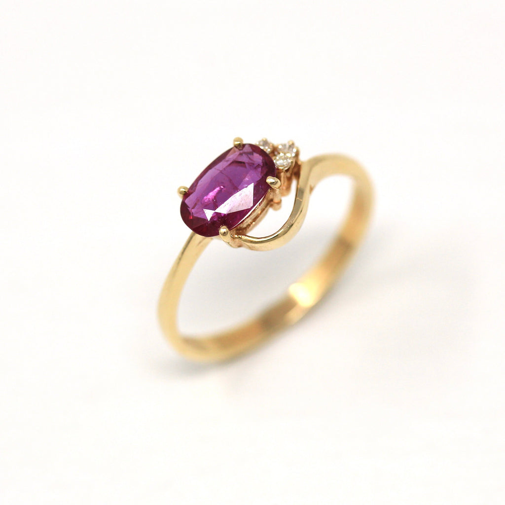 Ruby & Diamond Ring - Estate 14k Yellow Gold Oval Faceted 1.32 CT Gemstone - Vintage Circa 1990s Era Size 6 1/2 July Birthstone Fine Jewelry