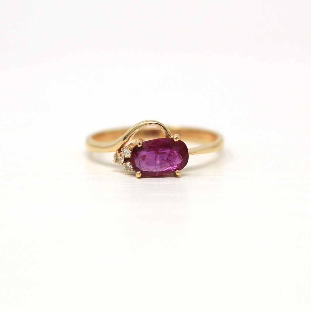 Ruby & Diamond Ring - Estate 14k Yellow Gold Oval Faceted 1.32 CT Gemstone - Vintage Circa 1990s Era Size 6 1/2 July Birthstone Fine Jewelry