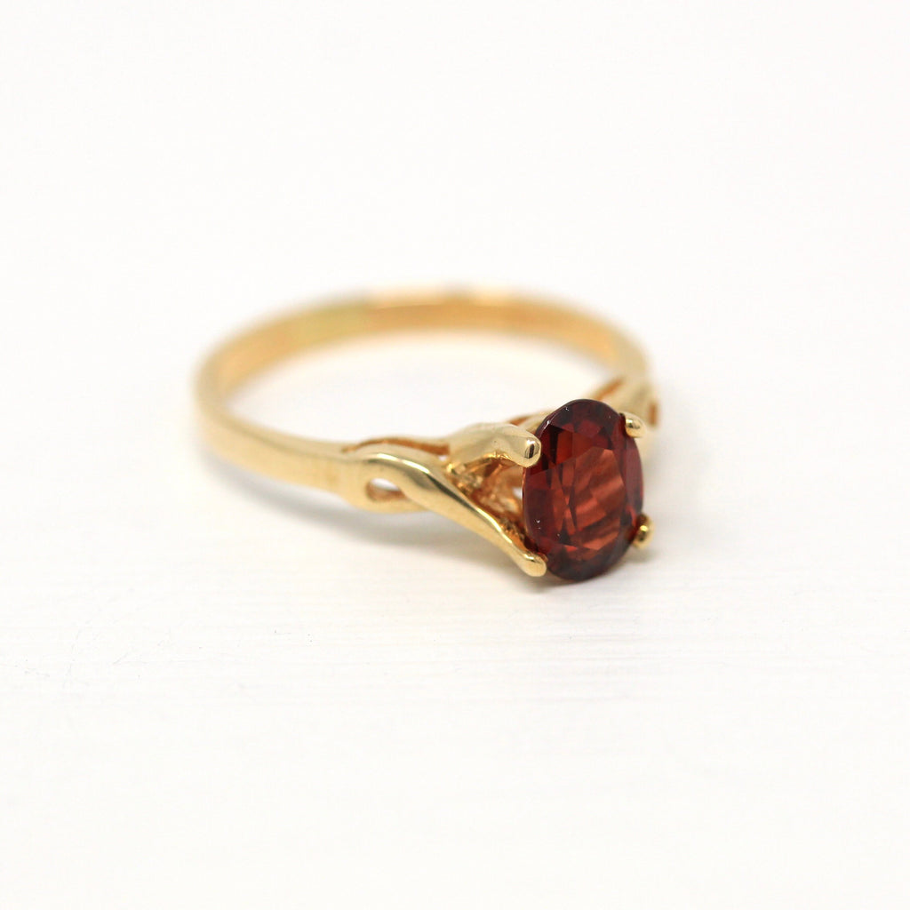 Genuine Garnet Ring - Modern 10k Yellow Gold Oval Faceted 1.15 CT Red Gem - Estate Circa 2000s Size 5 1/4 January Birthstone Fine Jewelry