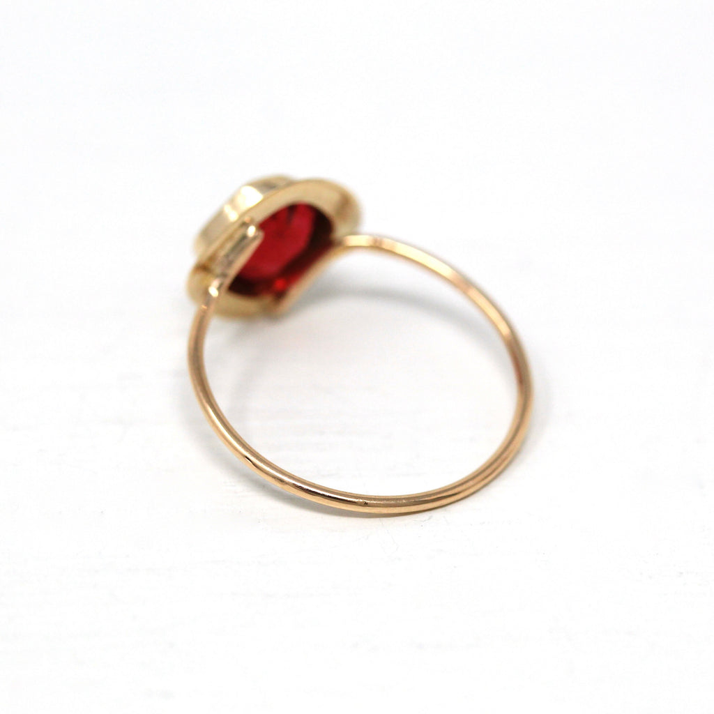 Stick Pin Conversion Ring - Antique Edwardian Era 10k Yellow Gold Simulated Ruby Red Glass - Vintage 1910s Era Size 5 1/4 Fine Jewelry