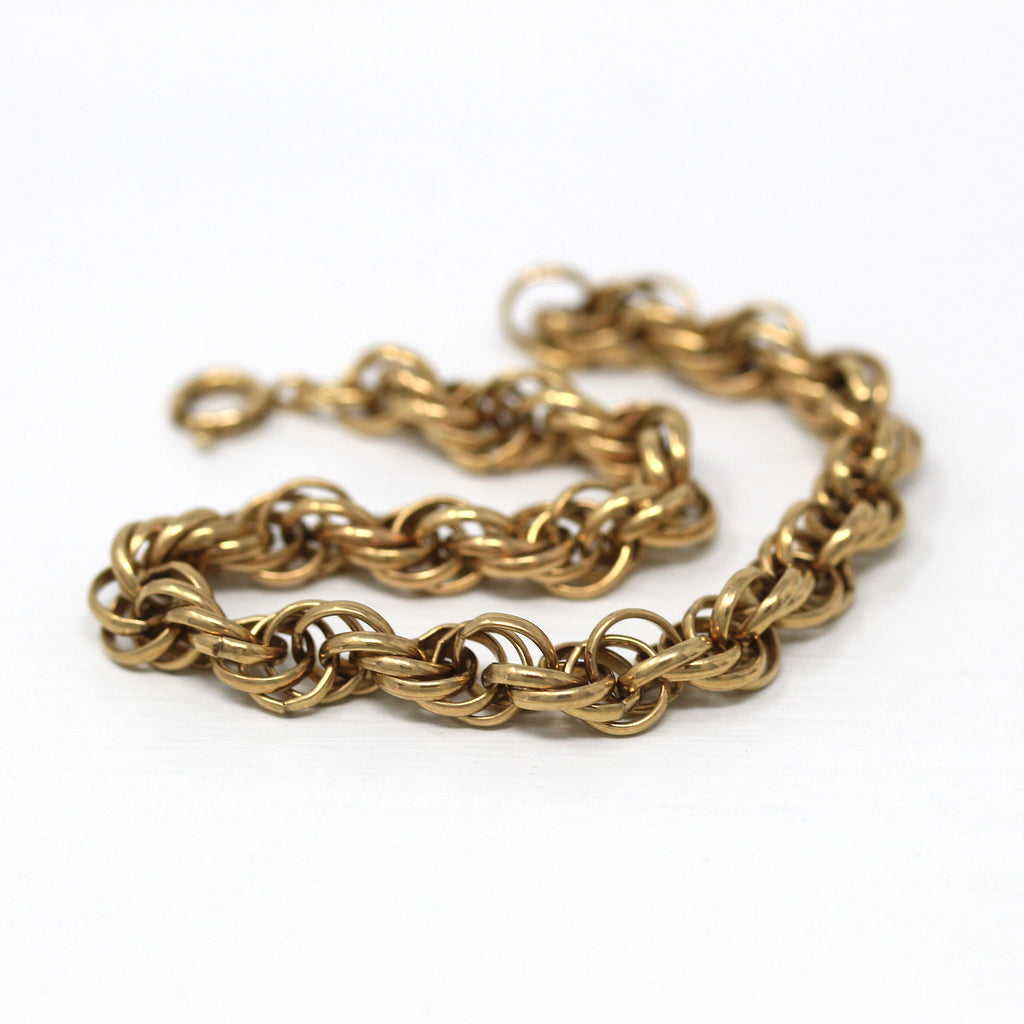 Vintage Charm Bracelet - Retro 12k Gold Filled Prince Of Wales Rope Style Chain Statement - Circa 1960s Era Fashion Accessory 60s Jewelry