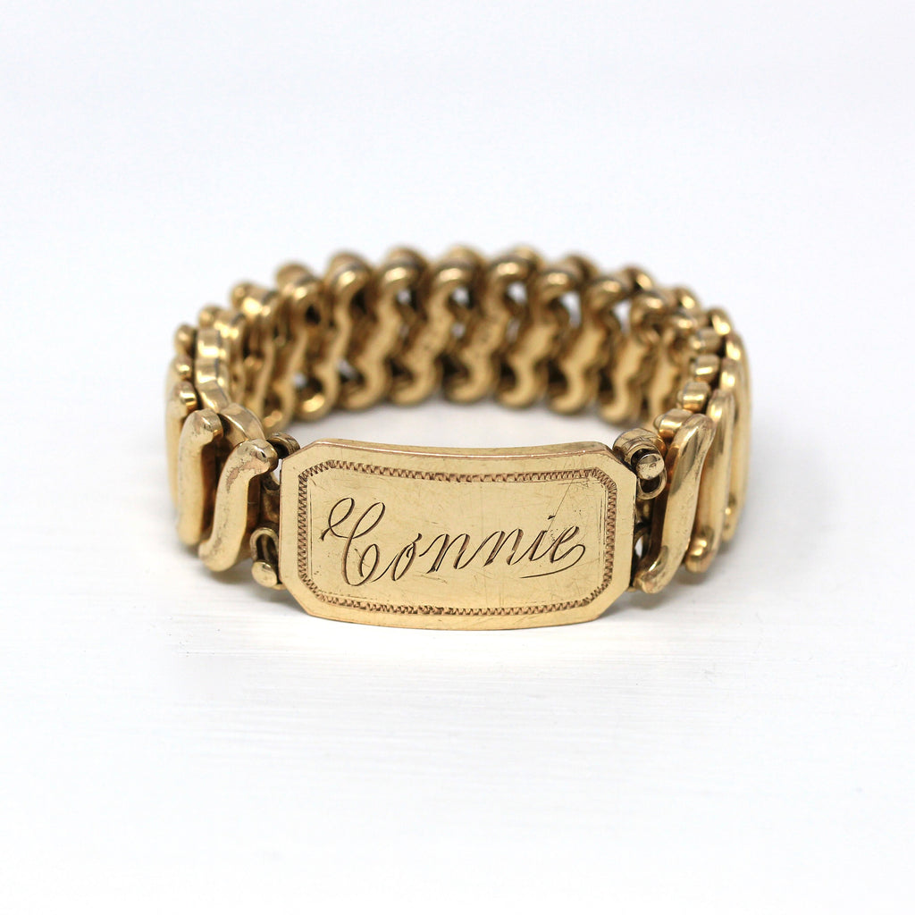 Vintage Expansion Bracelet - Retro Gold Filled "Connie" Expanding Stretch Link Sweetheart - Circa 1940s Statement Fashion Accessory Jewelry