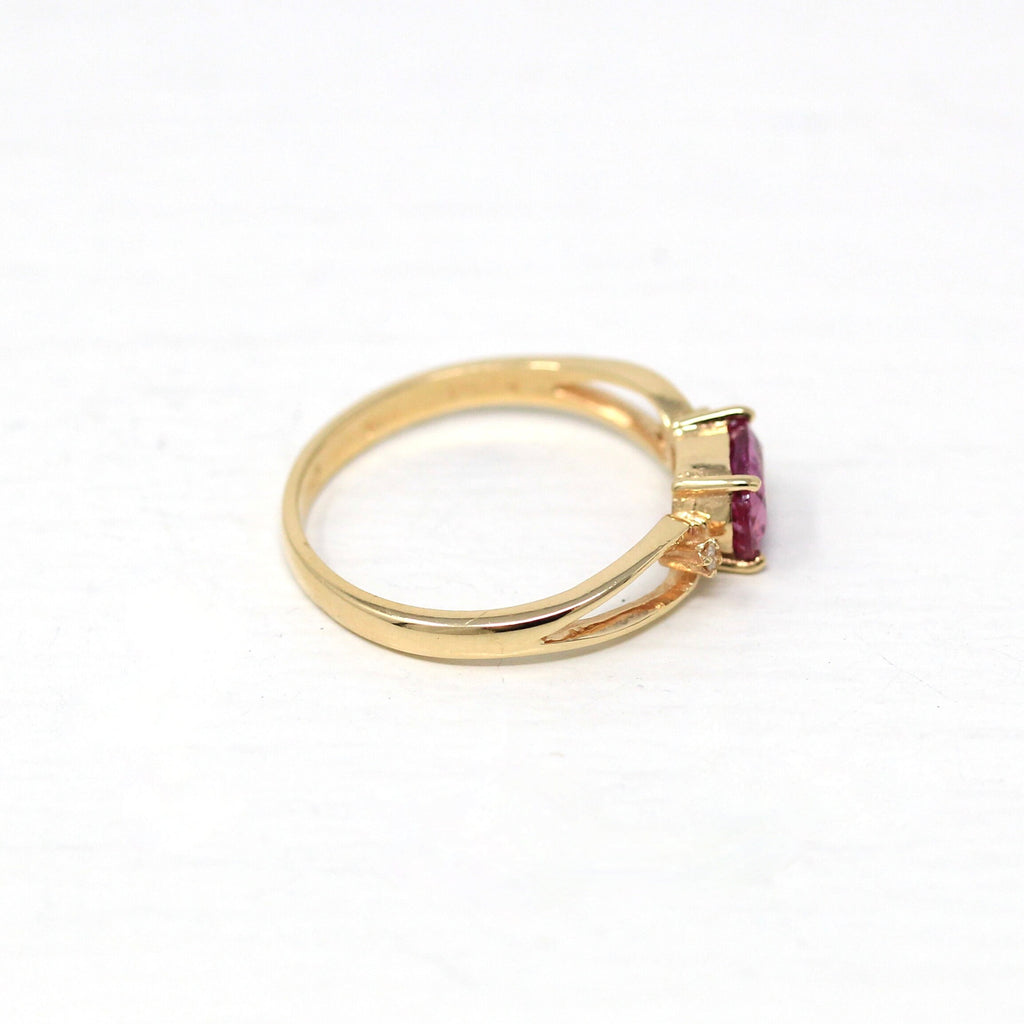 Pink Sapphire & Diamond Ring - 14k Yellow Gold Oval Faceted .76 CT Gemstone - Vintage Circa 1990s Size 5 3/4 July Birthstone Fine Jewelry