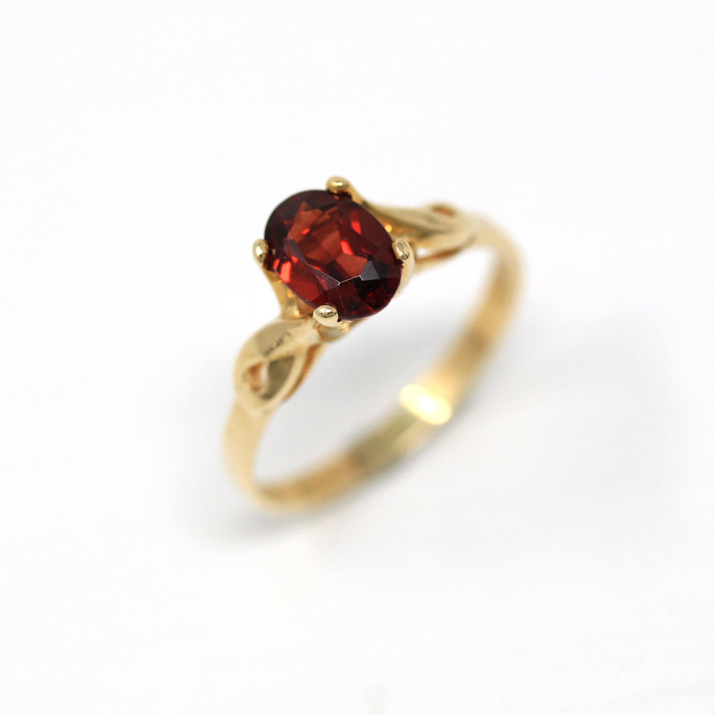 Genuine Garnet Ring - Modern 10k Yellow Gold Oval Faceted 1.15 CT Red Gem - Estate Circa 2000s Size 5 1/4 January Birthstone Fine Jewelry