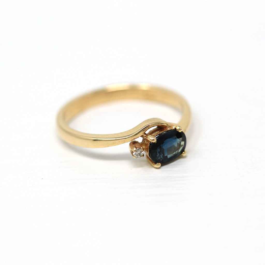 Blue Sapphire & Diamond Ring - Estate 14k Yellow Gold Oval Faceted .50 CT Gem - Vintage Circa 1990 Era Size 5 1/2 New Old Stock Fine Jewelry