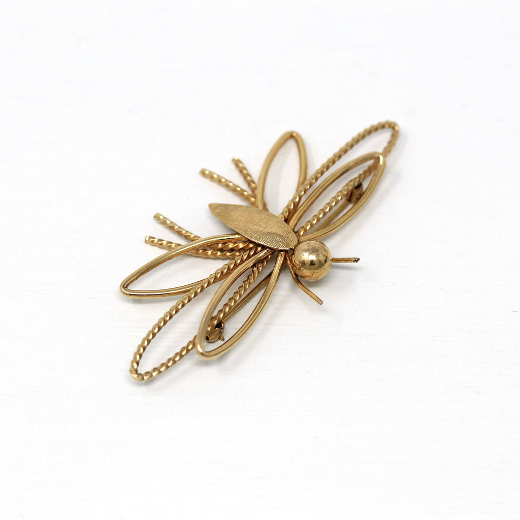 Vintage Bug Brooch - Retro 12k Gold Filled Flying Winged Insect Figural Pin - Circa 1960s Era Statement Fashion Accessory Wells 60s Jewelry