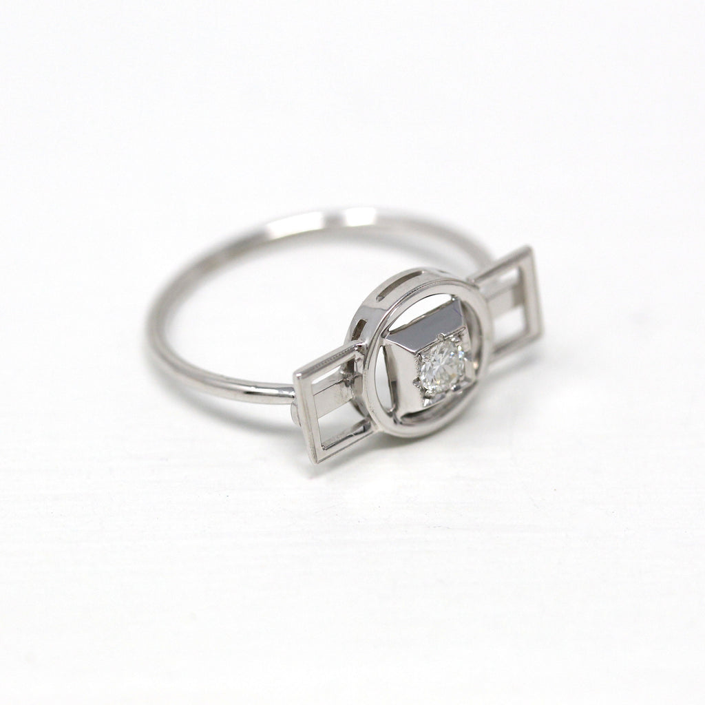 Vintage Diamond Ring - Art Deco 18k White Gold .08 CT Gemstone Brooch Conversion - Size 6 Vintage 1930s Dainty Fine Geometric Jewelry
