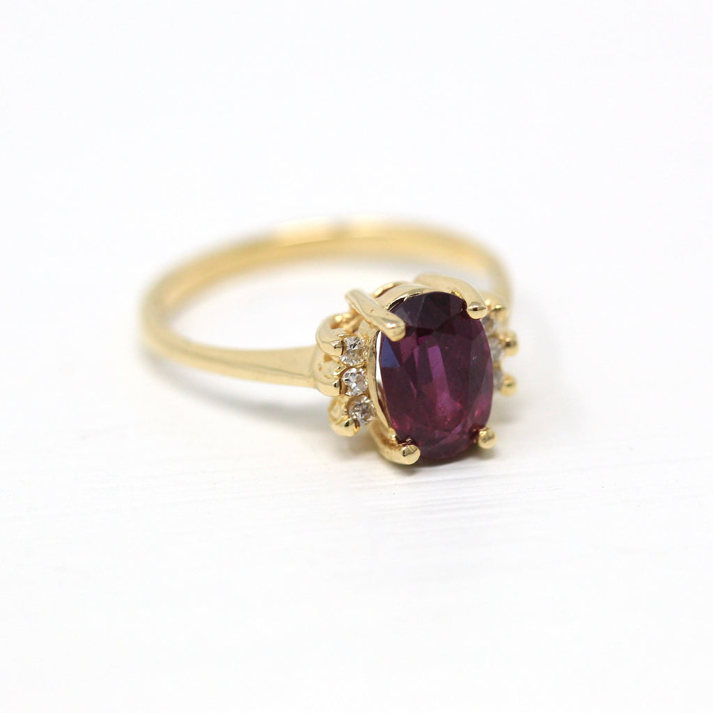 Ruby & Diamond Ring - Estate 14k Yellow Gold Oval Faceted 1.40 CT Gemstone - Vintage Circa 1990s Era Size 5 1/2 July Birthstone Fine Jewelry