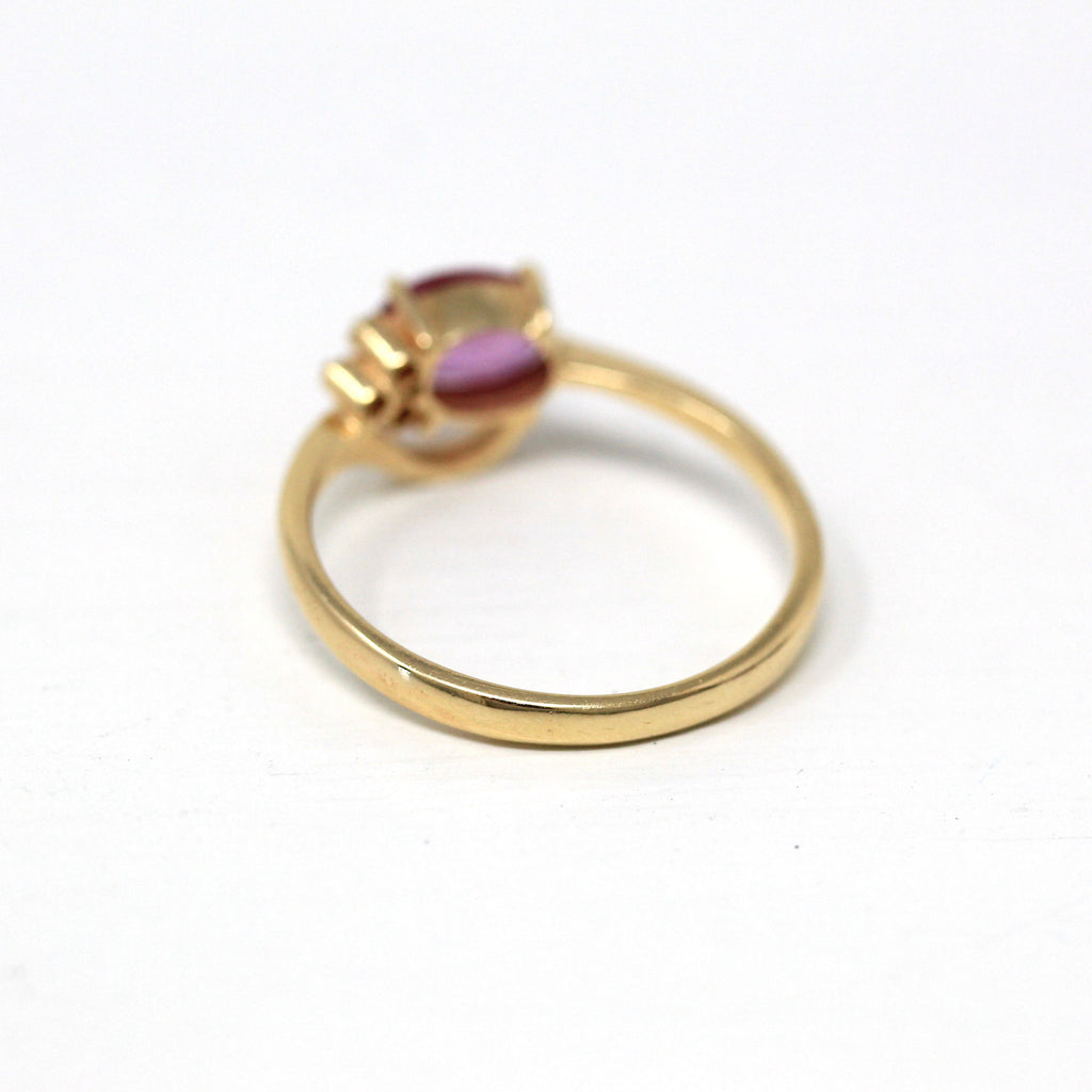 Pink Sapphire & Diamond Ring - Estate 14k Yellow Gold Oval Faceted .69 CT Gem - Vintage Circa 1990 Era Size 6 1/2 New Old Stock Fine Jewelry