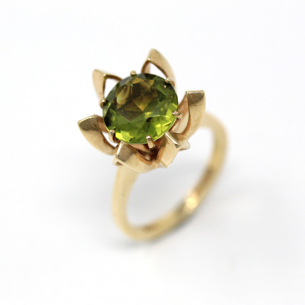 Created Spinel Ring - Retro 10k Yellow Gold Flower Statement 5.47 CT Engraved Irene Love Mom - Vintage Dated 1970 Size 6 1/2 Fine Jewelry
