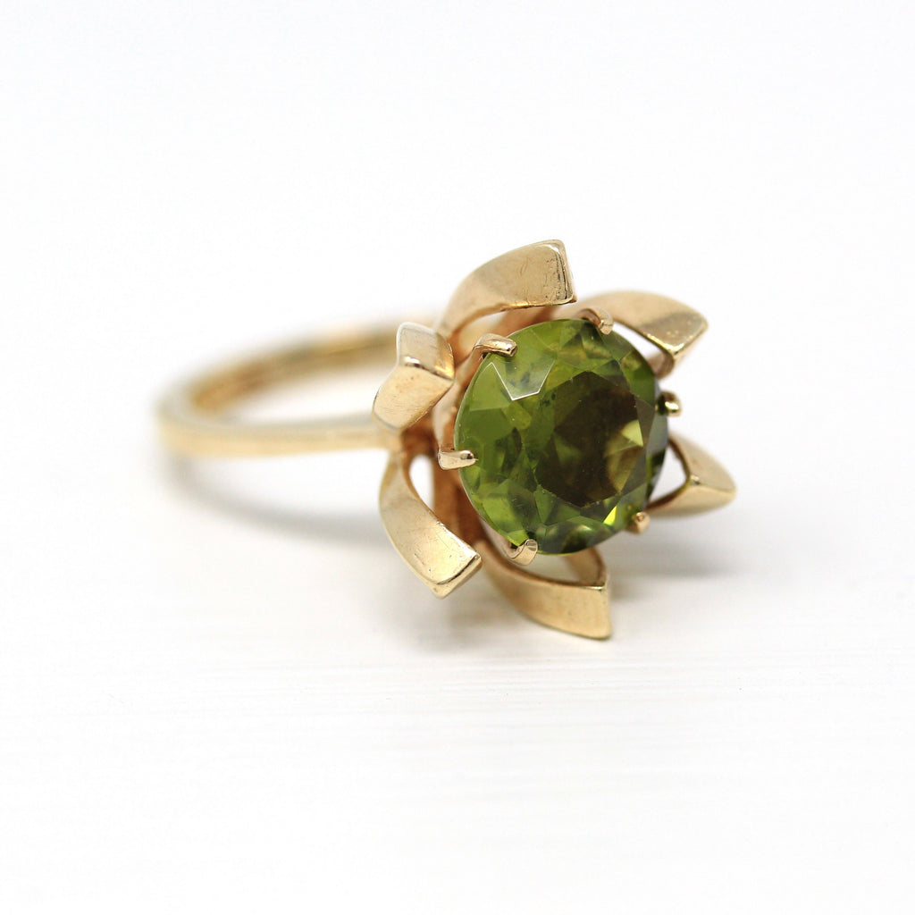 Created Spinel Ring - Retro 10k Yellow Gold Flower Statement 5.47 CT Engraved Irene Love Mom - Vintage Dated 1970 Size 6 1/2 Fine Jewelry
