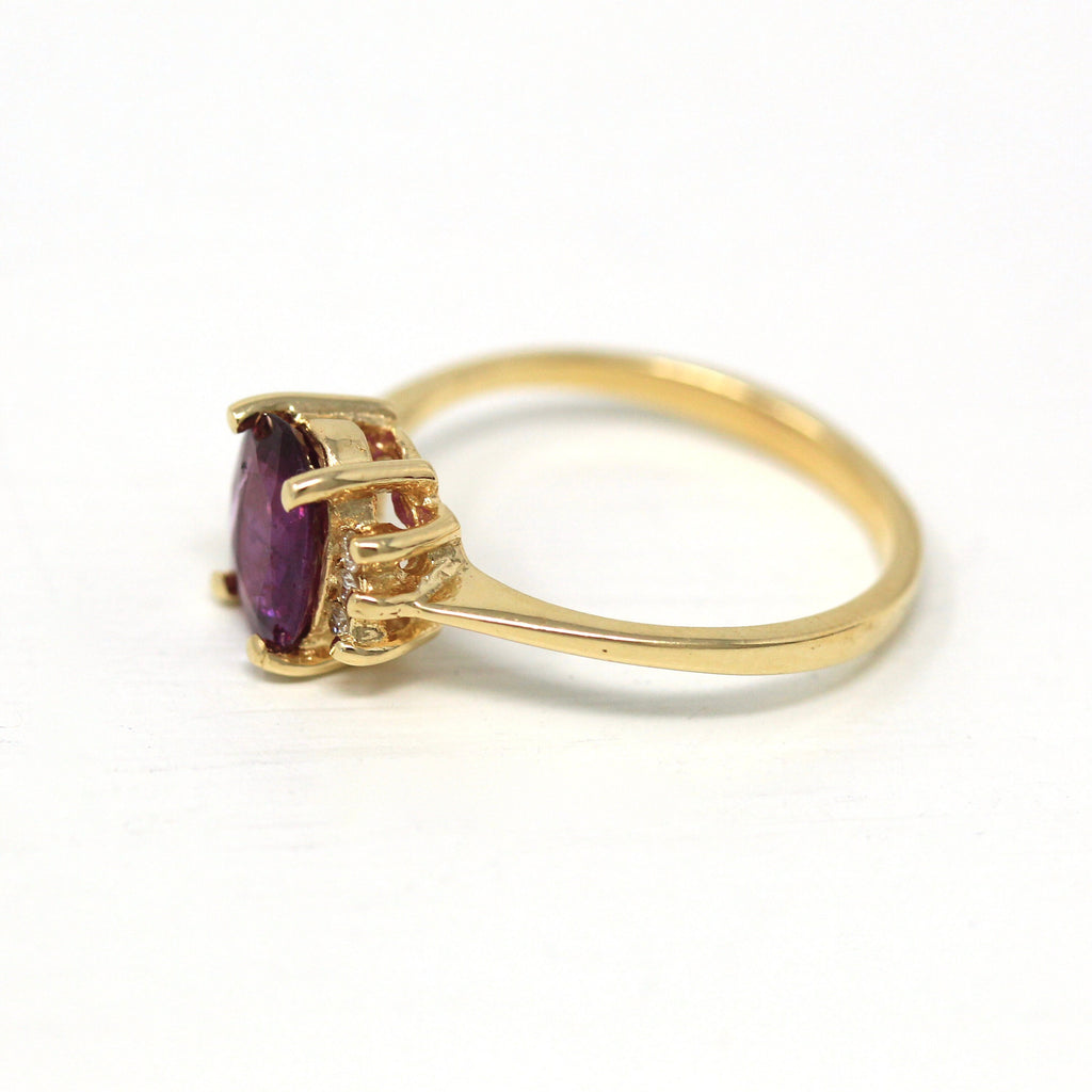 Ruby & Diamond Ring - Estate 14k Yellow Gold Oval Faceted .97 CT Gemstone - Vintage Circa 1990s Era Size 5 1/2 July Birthstone Fine Jewelry