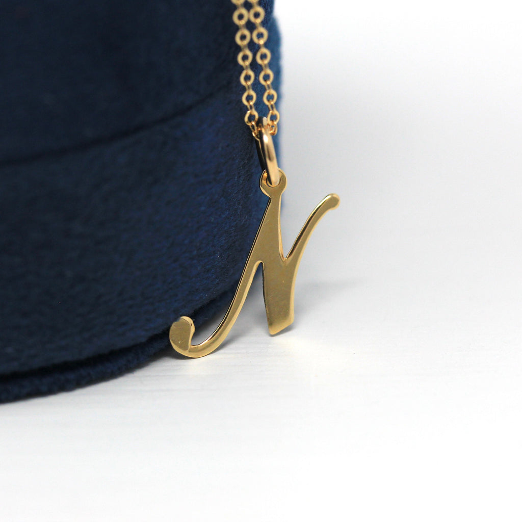 Letter "N" Charm - Estate 14k Yellow Gold Single Initial Pendant Necklace - Vintage Circa 1990s Era Personalized New Old Stock Fine Jewelry