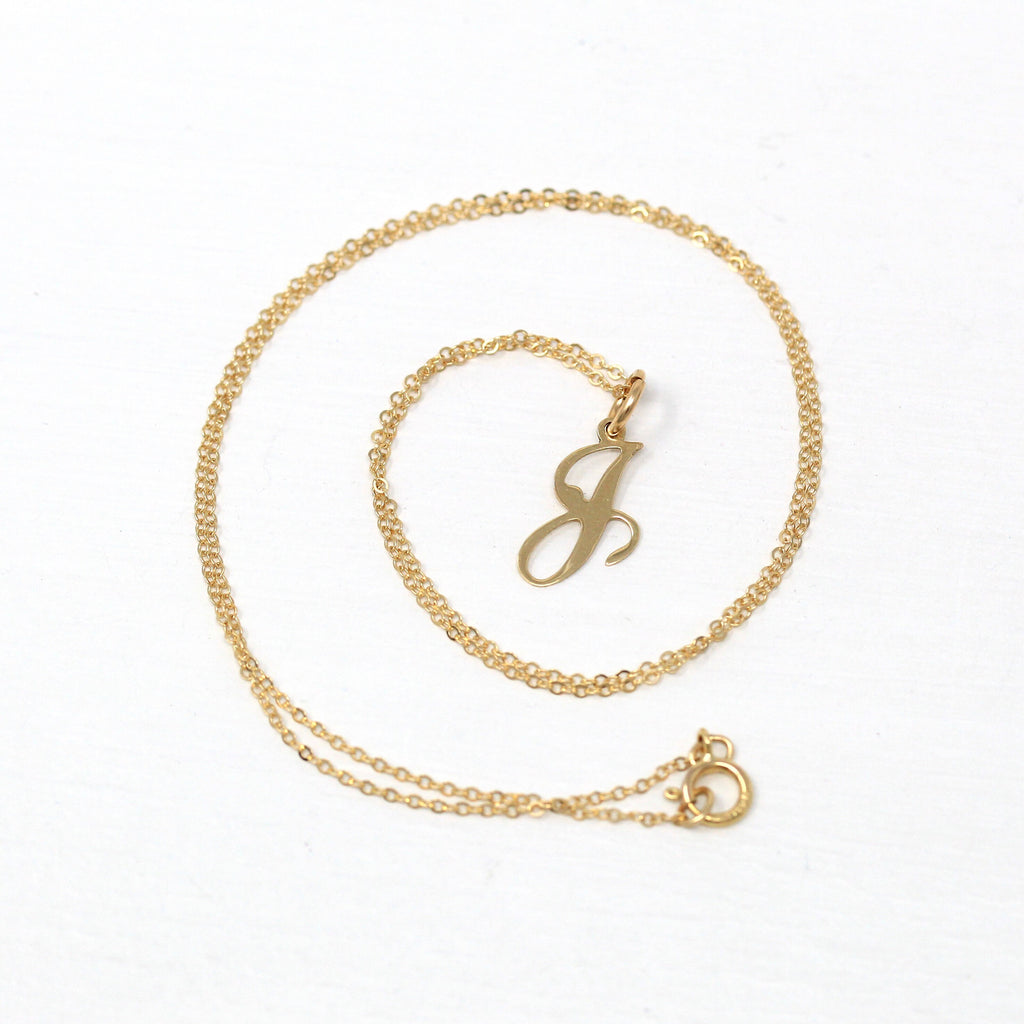 Letter "J" Charm - Estate 14k Yellow Gold Single Initial Pendant Necklace - Vintage Circa 1990s Era Personalized New Old Stock Fine Jewelry
