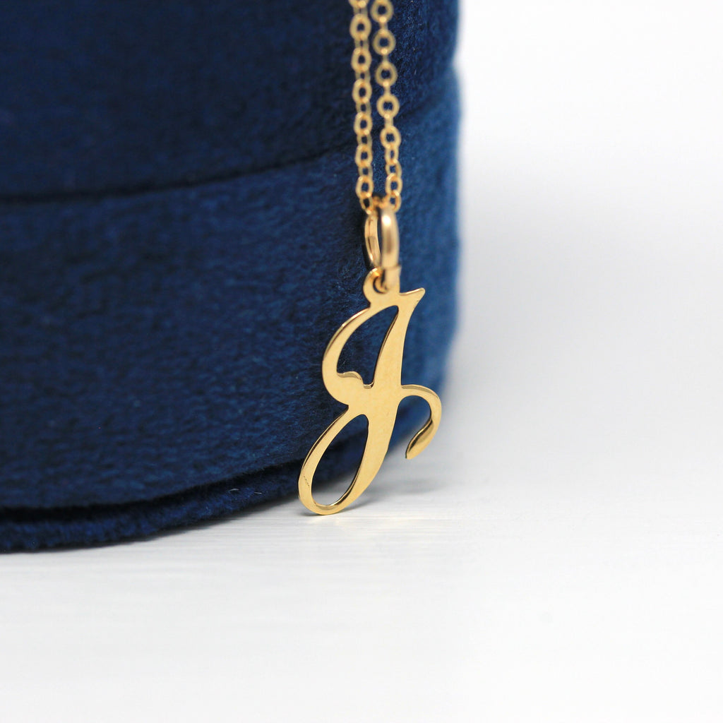 Letter "J" Charm - Estate 14k Yellow Gold Single Initial Pendant Necklace - Vintage Circa 1990s Era Personalized New Old Stock Fine Jewelry