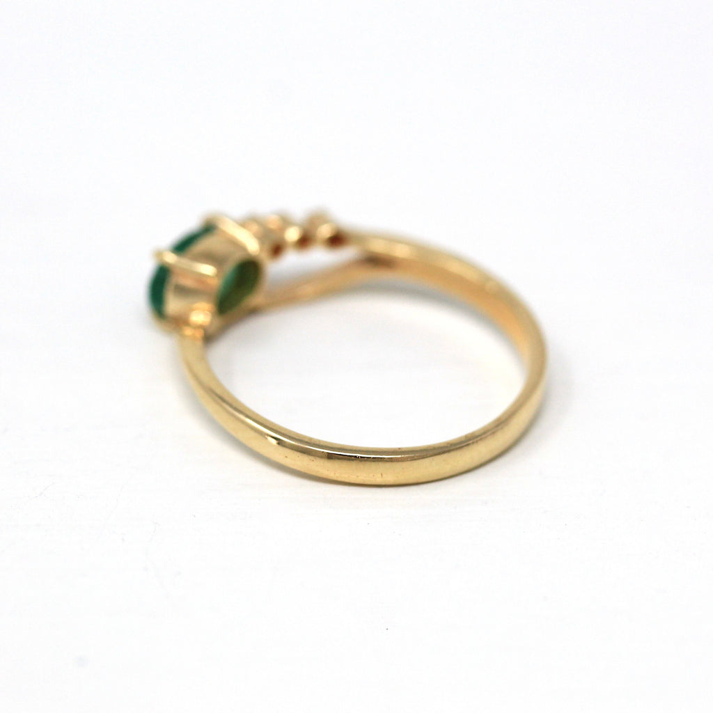 Emerald & Diamond Ring - Estate 14k Yellow Gold Genuine Oval Faceted .38 CT Gem - Vintage Circa 1990s Era Size 6 New Old Stock Fine Jewelry