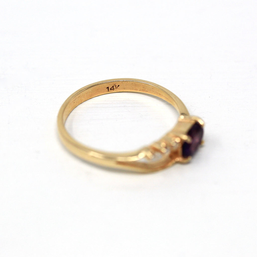 Amethyst & Diamond Ring - Estate 14k Yellow Gold Oval Faceted .38 CT Gem - Vintage Circa 1990 Era Size 6 New Old Stock Fine Jewelry