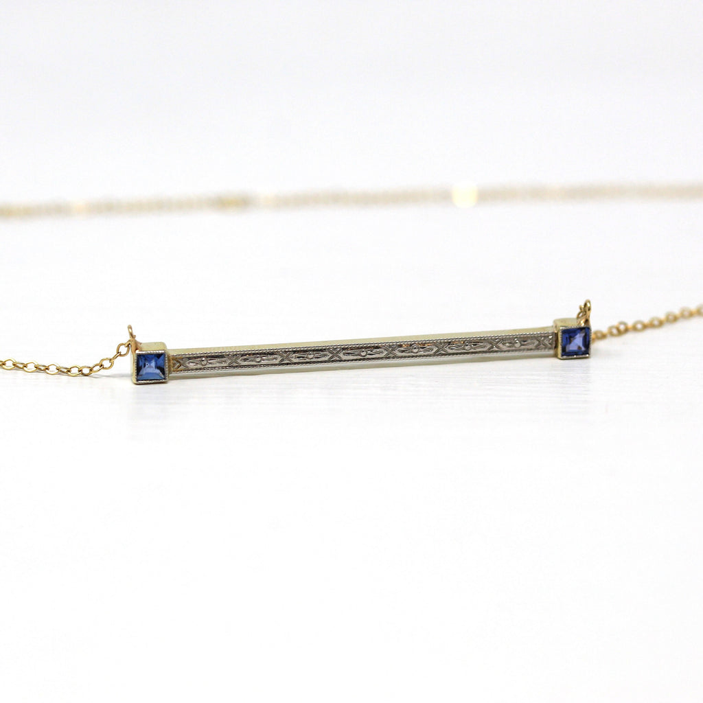 Genuine Sapphire Necklace - Art Deco 14k Yellow & White Gold Blue .22 CTW Gemstones - Vintage Circa 1930s Era September Birthstone Jewelry