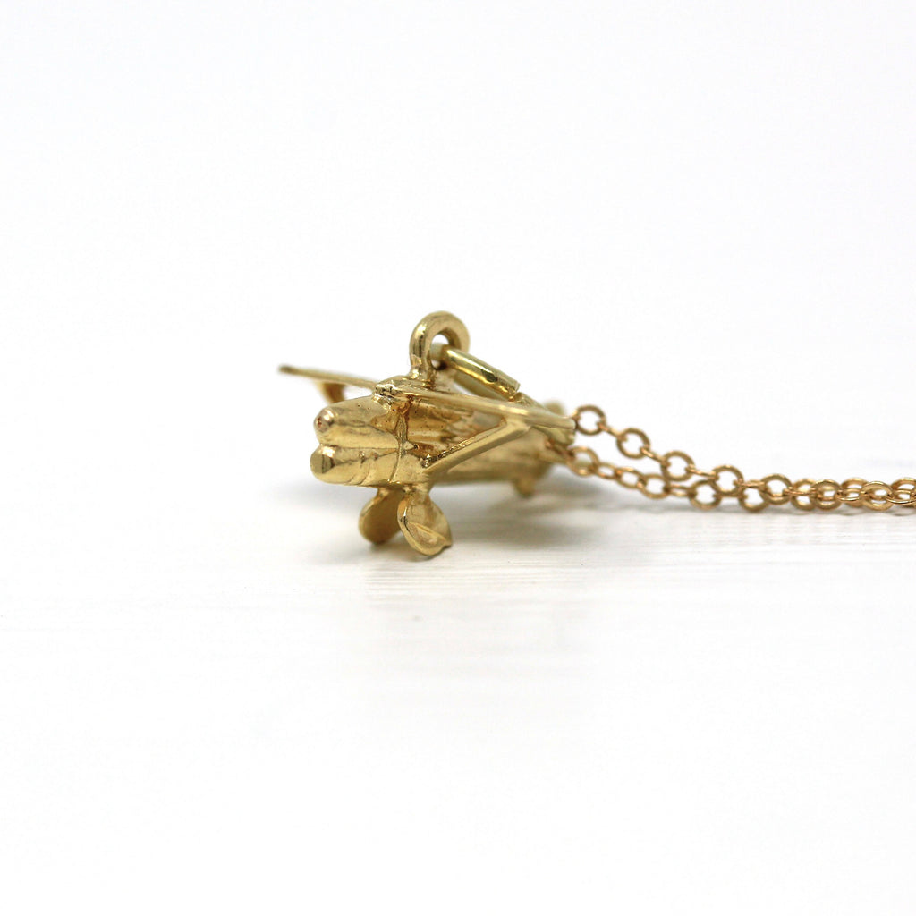 Estate Plane Charm - Modern 14k Yellow Gold Airplane Figural Aircraft Pendant Necklace - Circa 2000's Era Aviation Pilot Gift Fine Jewelry