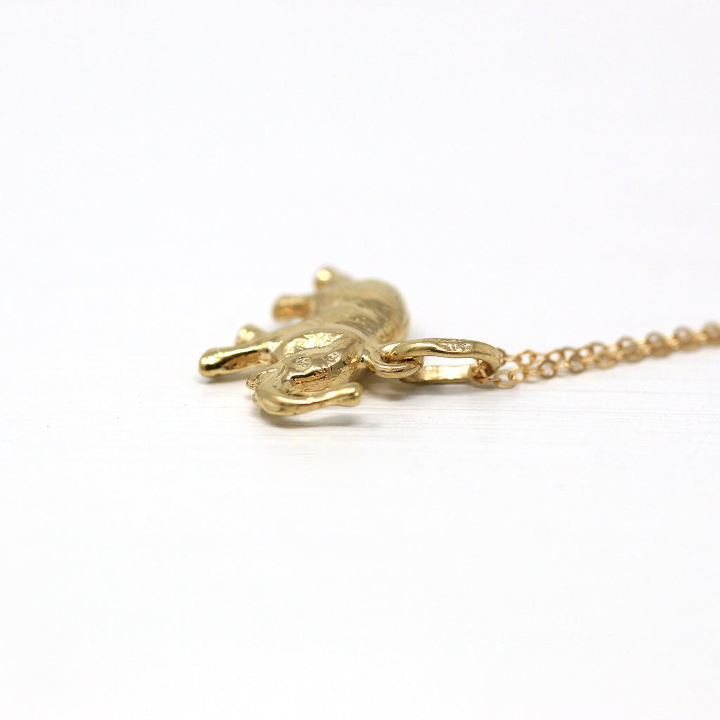 Estate Elephant Charm - Modern 14k Yellow Gold Cute Figural Animal Pendant Necklace - Circa 2000's Era Good Luck Symbolic Fine Y2K Jewelry