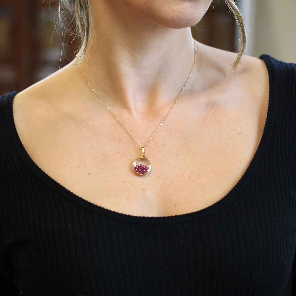 Ruby Shaker Locket - Handcrafted 14k Gold Filled Brand New Pendant Necklace - Genuine 2.5 CTW Reddish Pink Gemstones July Birthstone Jewelry