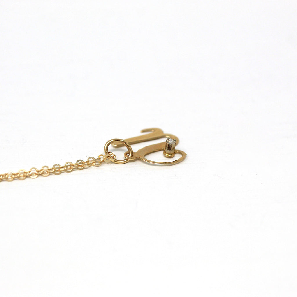 Letter "U" Charm - Estate 14k Yellow Gold Diamond Initial Pendant Necklace - Vintage Circa 1990s Era Personalized New Old Stock Fine Jewelry