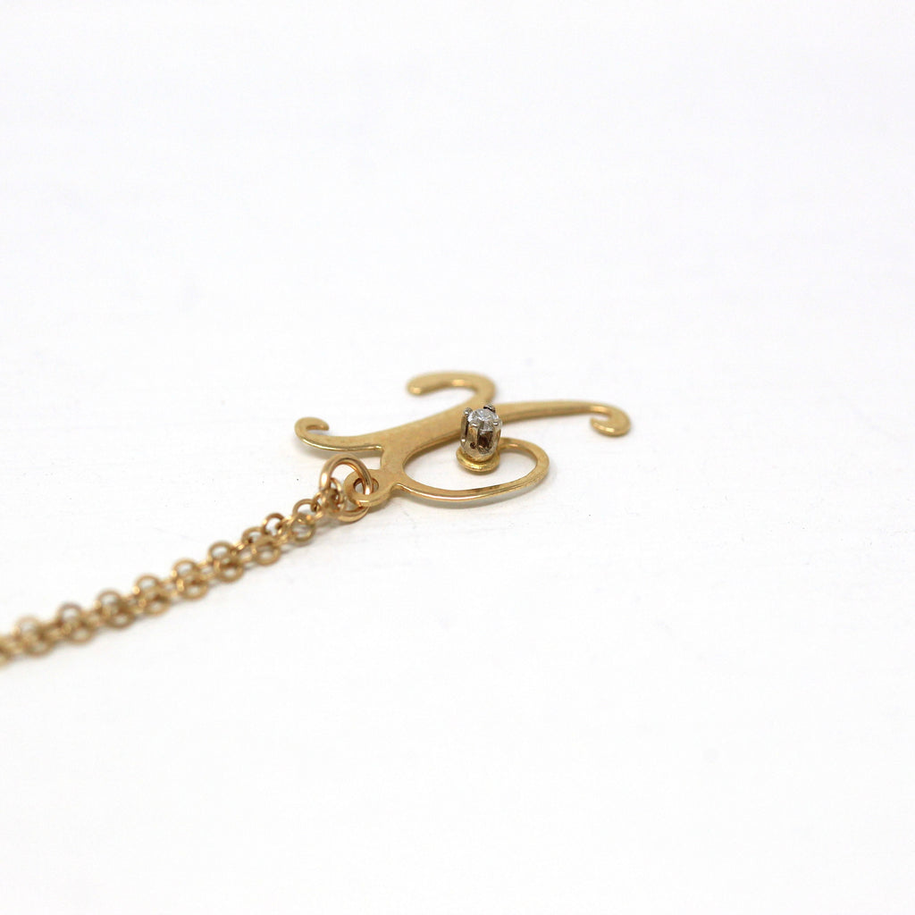 Letter "X" Charm - Estate 14k Yellow Gold Diamond Initial Pendant Necklace - Vintage Circa 1990s Era Personalized New Old Stock Fine Jewelry