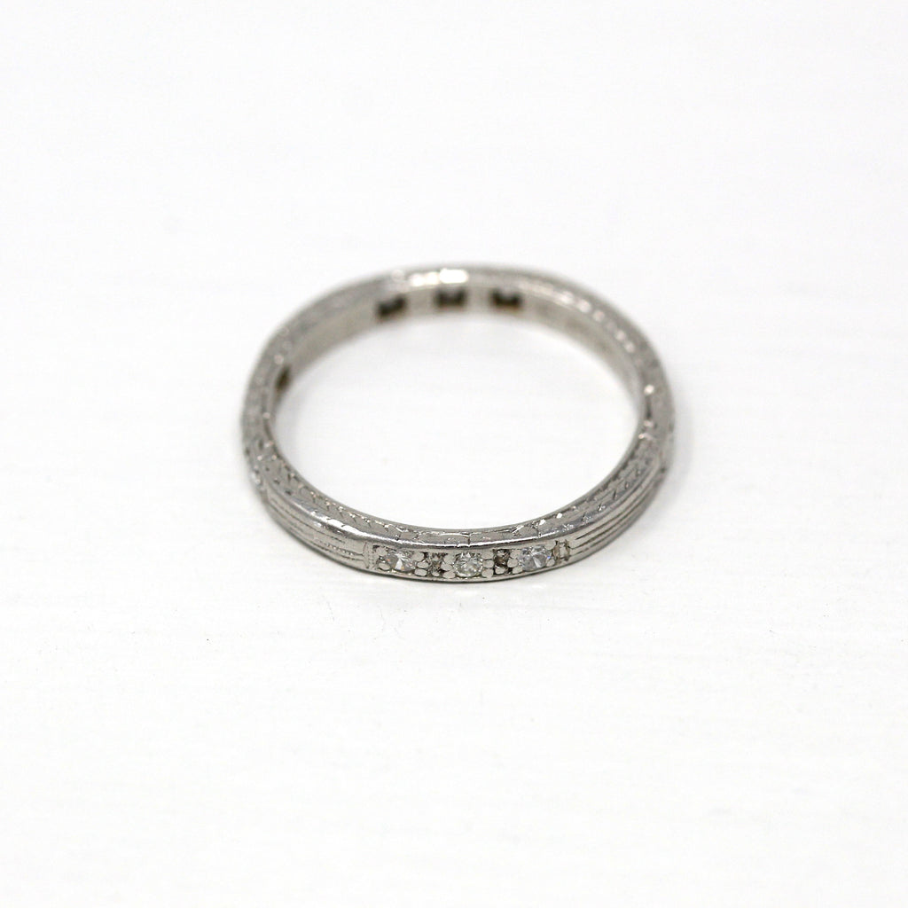 Dated 1936 Band - Art Deco Platinum Wheat Designs Genuine .09 CTW Gemstones Ring - Vintage Dated "8-26-36" Size 4 1/2 Wedding Fine Jewelry