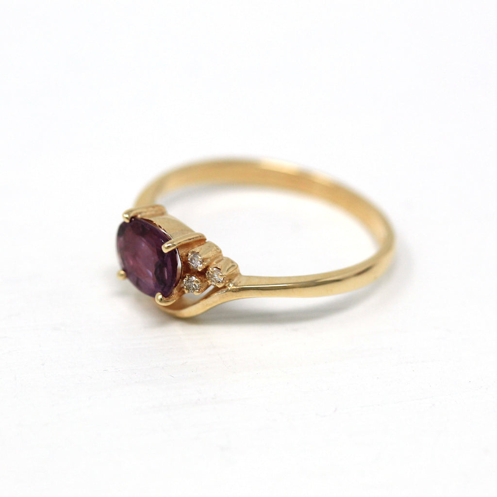 Ruby & Diamond Ring - Estate 14k Yellow Gold Oval Faceted 1/2 CT Gemstone - Vintage Circa 1990s Era Size 6 1/2 July Birthstone Fine Jewelry