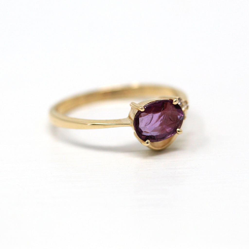 Ruby & Diamond Ring - Estate 14k Yellow Gold Oval Faceted 1/2 CT Gemstone - Vintage Circa 1990s Era Size 6 1/2 July Birthstone Fine Jewelry