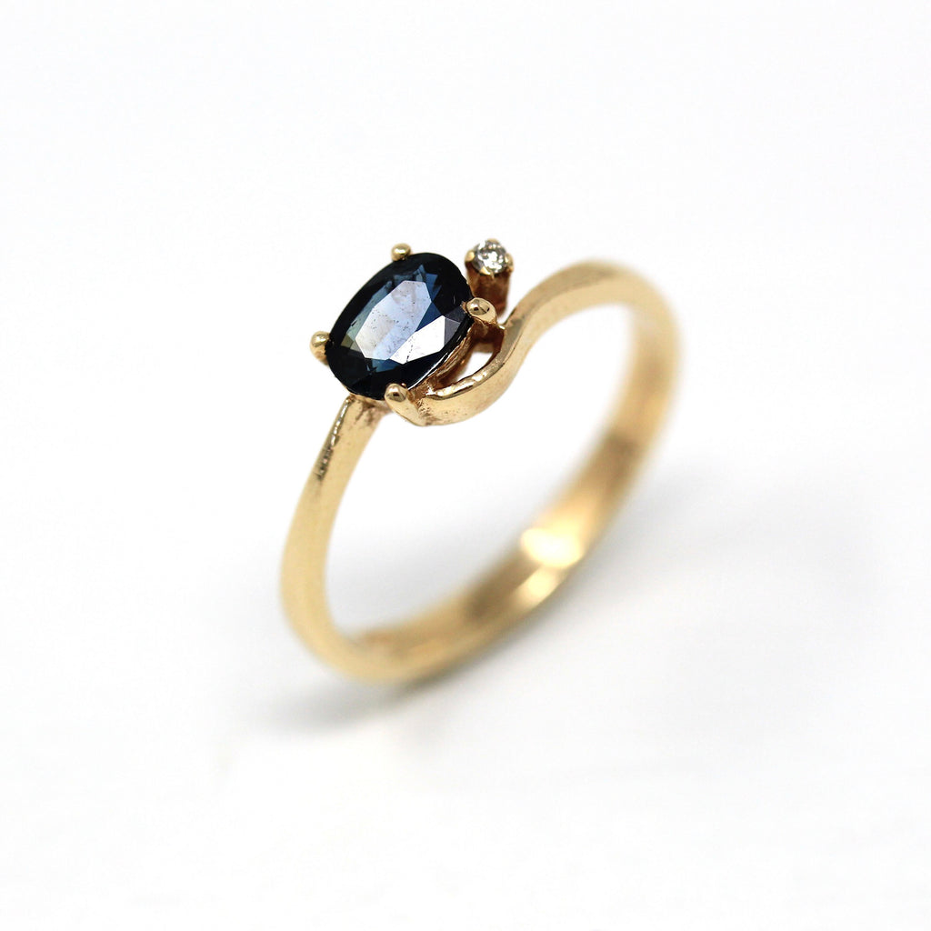 Blue Sapphire & Diamond Ring - Estate 14k Yellow Gold Oval Faceted .50 CT Gem - Vintage Circa 1990 Era Size 5 1/2 New Old Stock Fine Jewelry