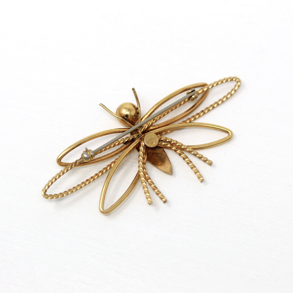 Vintage Bug Brooch - Retro 12k Gold Filled Flying Winged Insect Figural Pin - Circa 1960s Era Statement Fashion Accessory Wells 60s Jewelry