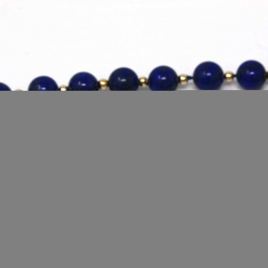 Lapis Lazuli Necklace - Estate 14k Yellow Gold Blue Beaded Genuine Gemstone Strand - Vintage Circa 1990s Era Fashion Accessory Fine Jewelry