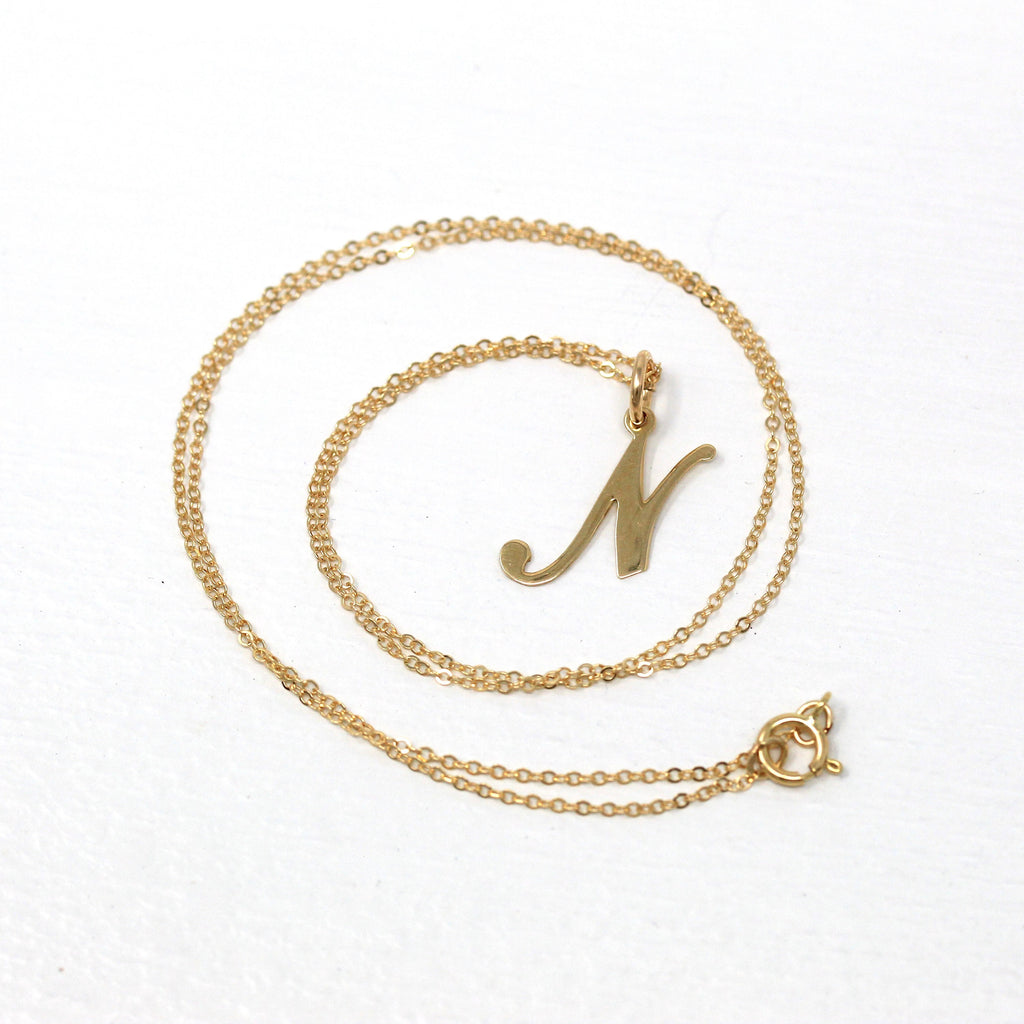 Letter "N" Charm - Estate 14k Yellow Gold Single Initial Pendant Necklace - Vintage Circa 1990s Era Personalized New Old Stock Fine Jewelry