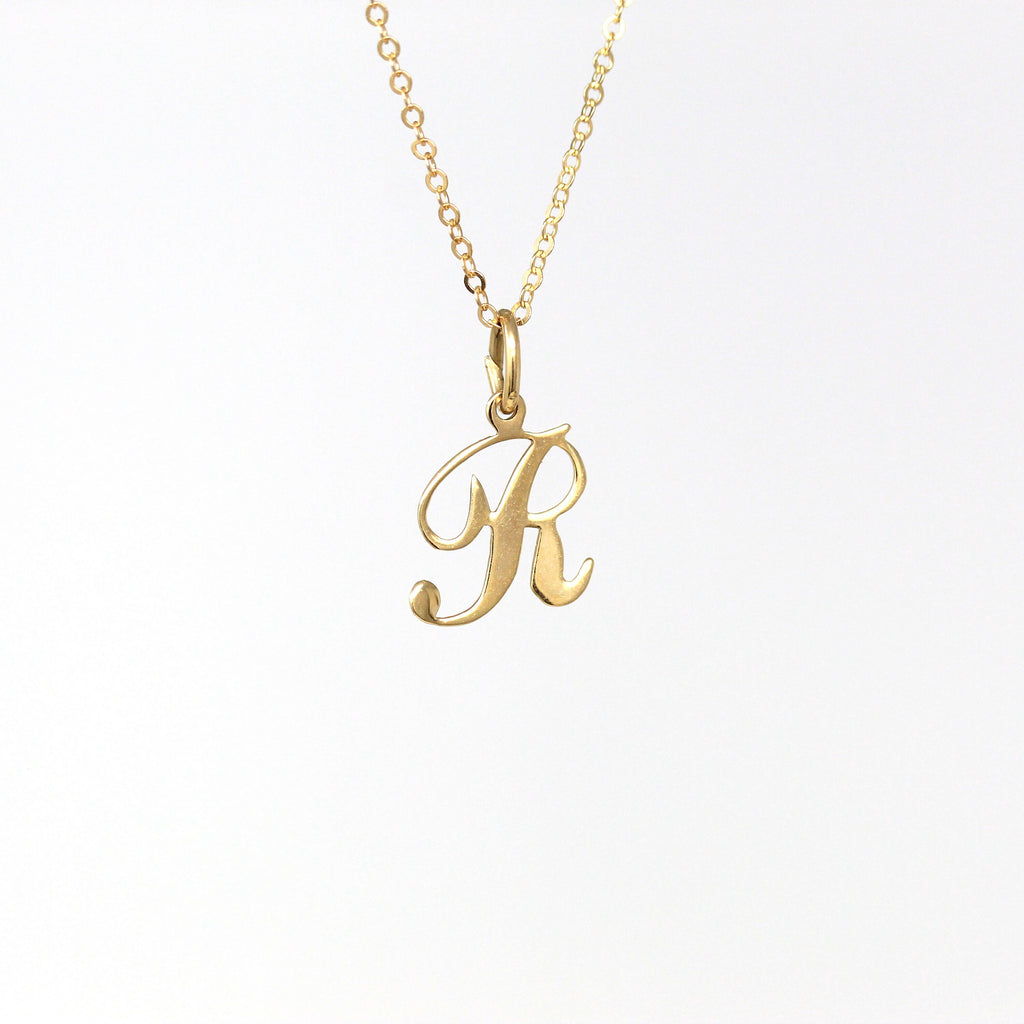 Letter "R" Charm - Estate 14k Yellow Gold Single Initial Pendant Necklace - Vintage Circa 1990s Era Personalized New Old Stock Fine Jewelry