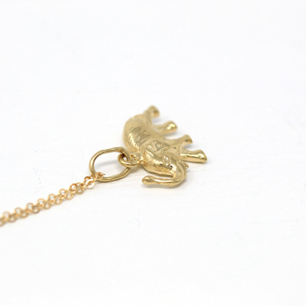 Estate Elephant Charm - Modern 14k Yellow Gold Cute Figural Animal Pendant Necklace - Circa 2000's Era Good Luck Symbolic Fine Y2K Jewelry
