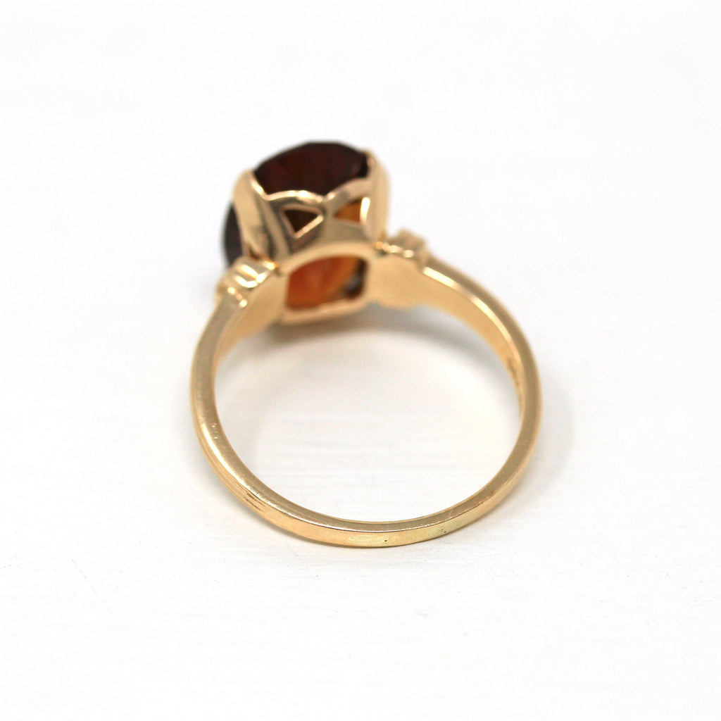 Statement Citrine Ring - Retro Era 14k Yellow Gold Oval Faceted 4.87 CT Orange Gem - Vintage Circa 1940s Size 8 Bow Design Fine 40s Jewelry