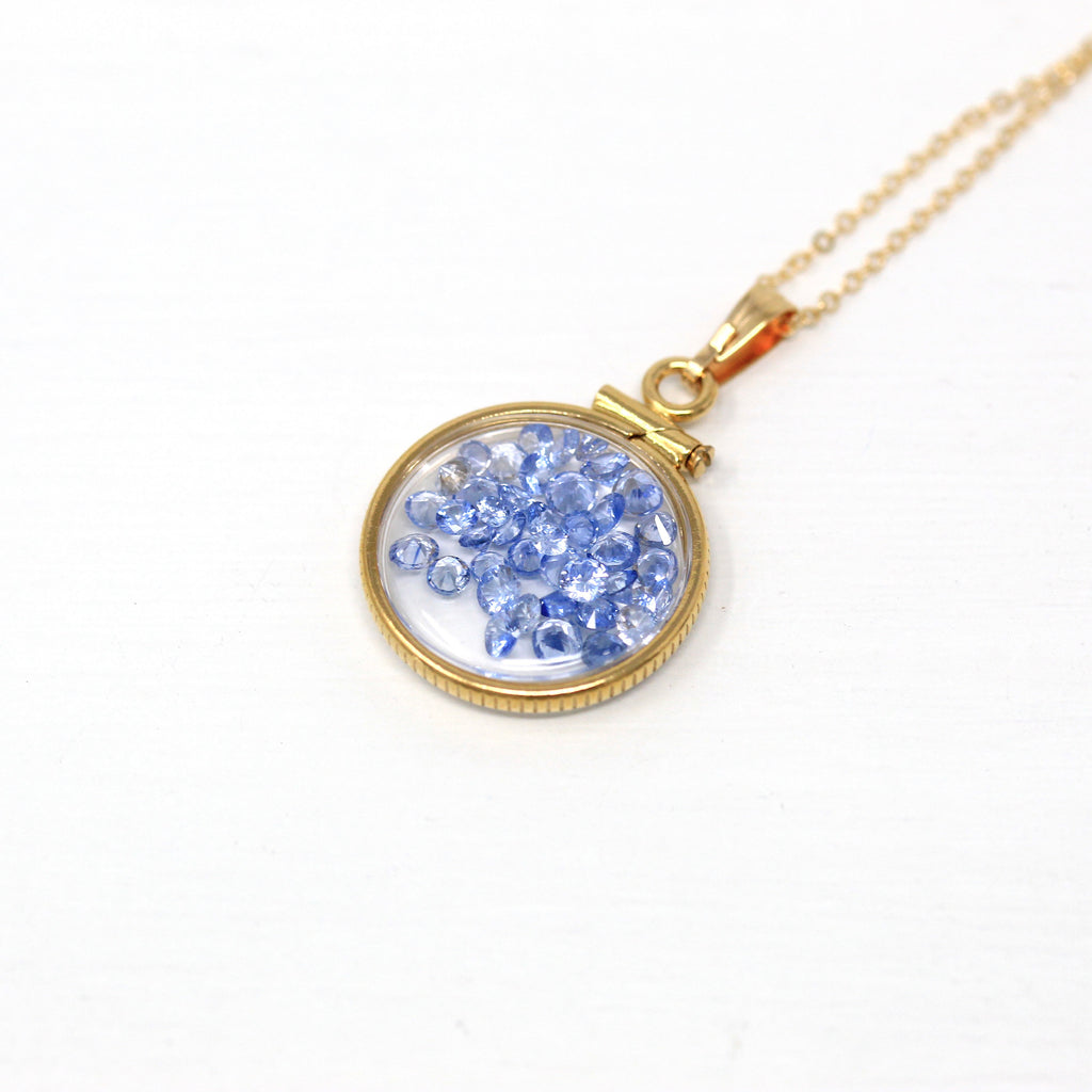 Sapphire Shaker Locket - Handcrafted 14k Gold Filled Pendant Necklace - Genuine 2.5 CTW Light Blue Gemstones September Birthstone Jewelry