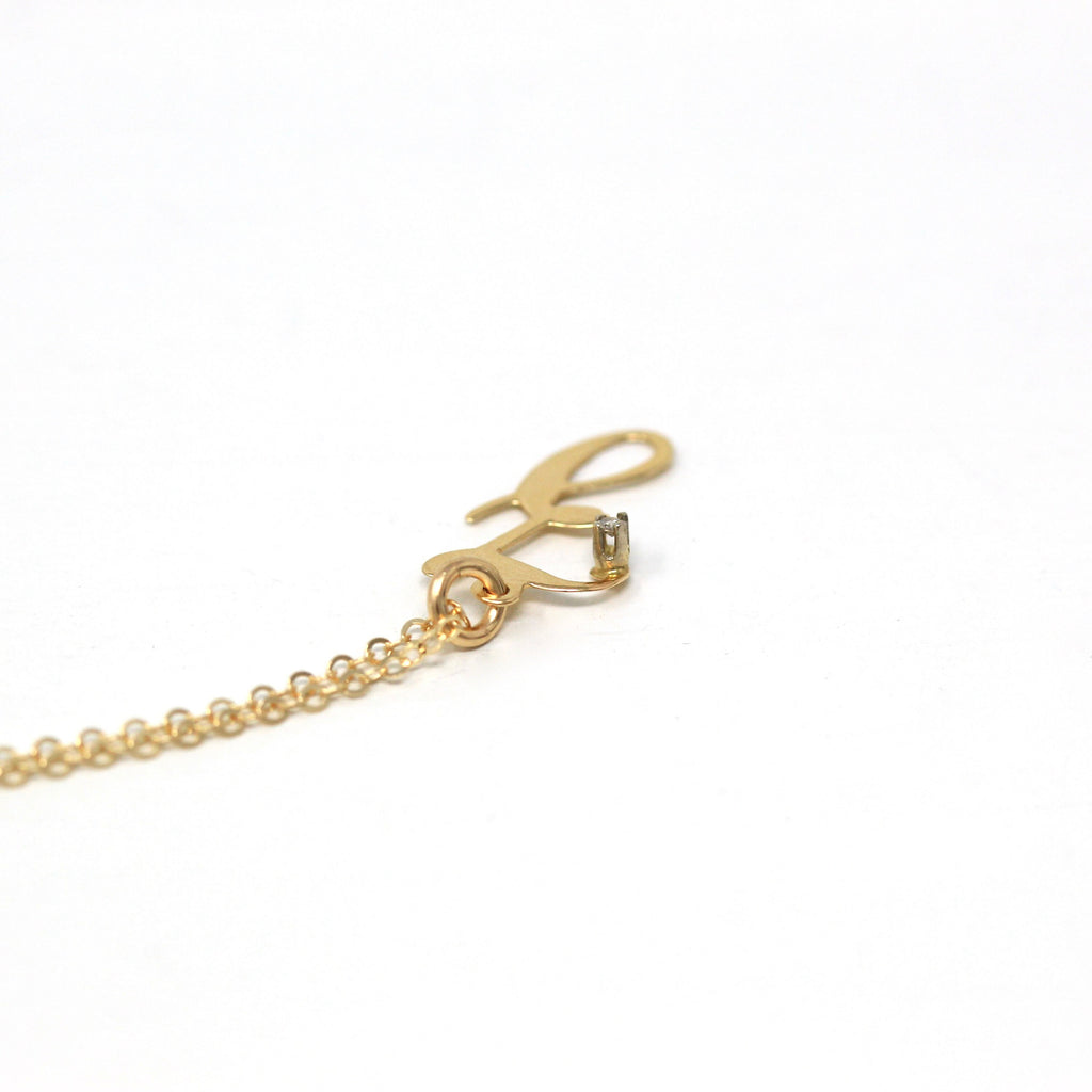 Letter "Z" Charm - Estate 14k Yellow Gold Diamond Initial Pendant Necklace - Vintage Circa 1990s Era Personalized New Old Stock Fine Jewelry