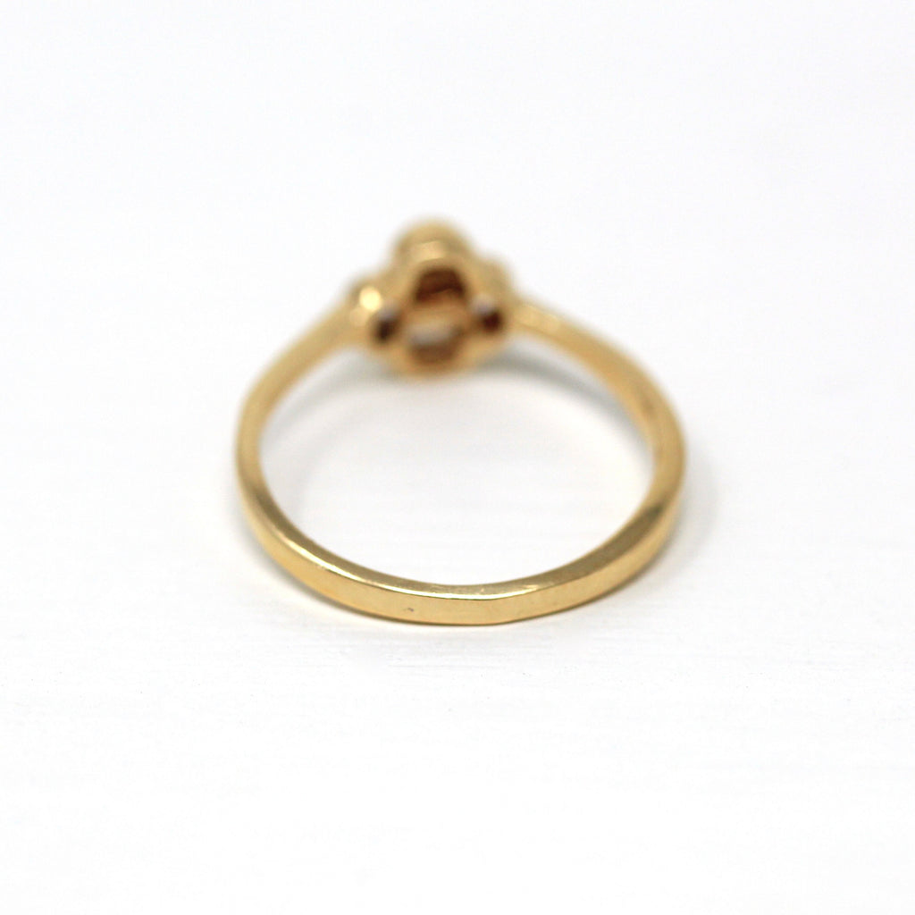 Diamond Flower Ring - Retro 14k Yellow Gold Round Faceted .05 CT Gem - Vintage Circa 1970s Era Size 5 1/4 April Birthstone Fine 70s Jewelry