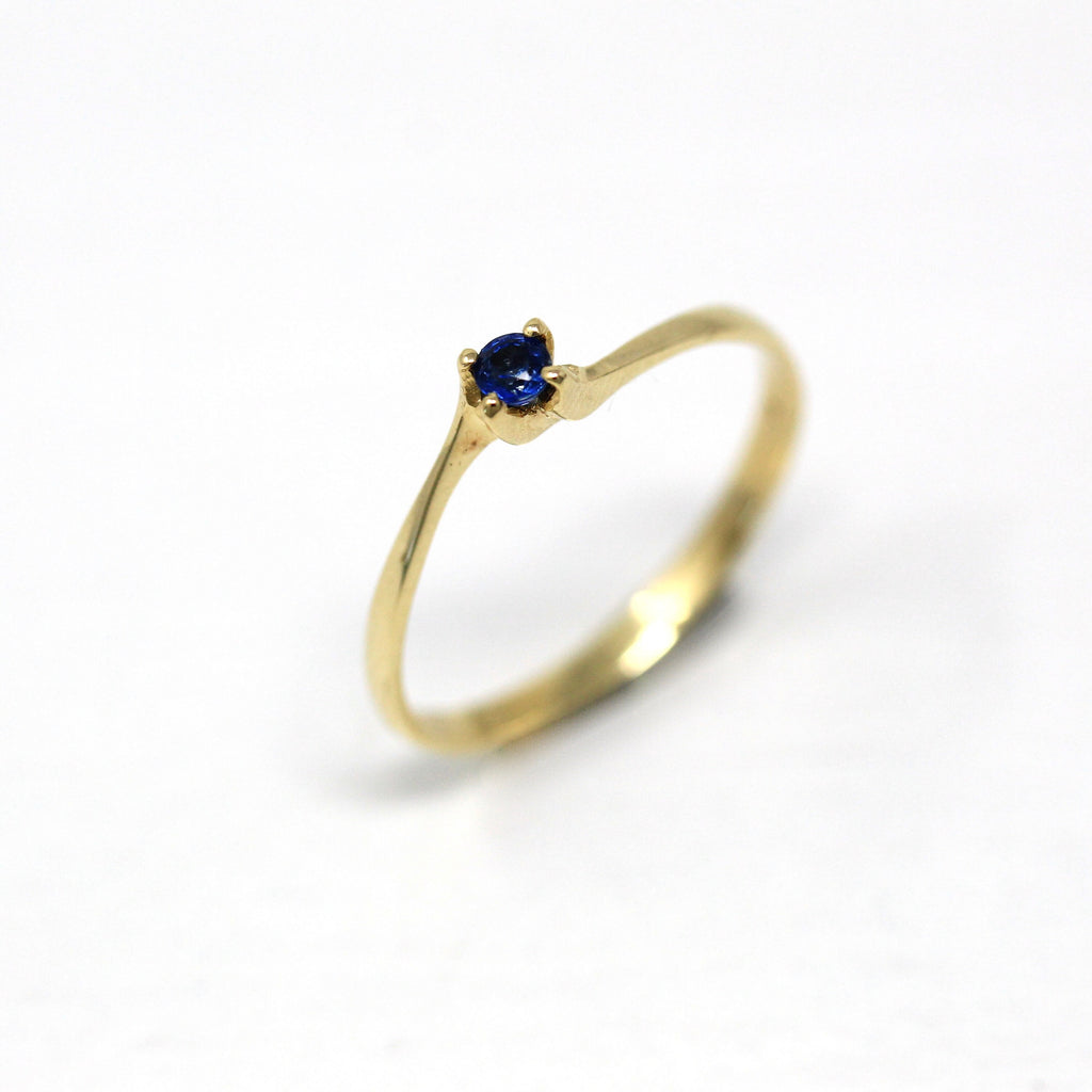 Genuine Sapphire Ring - Estate 14k Yellow Gold Round Cut Blue Gemstone Bypass Style - Vintage Circa 1990s Era Size 5.5 Dainty Fine Jewelry